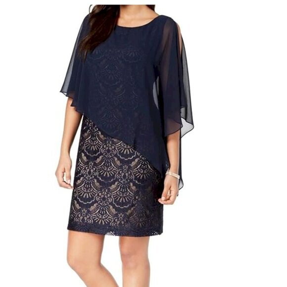 Connected Apparel Asymmetric Lace Capelet Dress Navy Size 20W - Picture 3 of 6